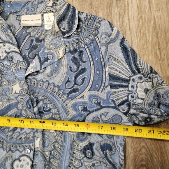 Vtg Paisley Print Semi Sheer Blouse Womens 10P Blue Y2K Fairy Preppy Alfred Dunn - Picture 8 of 9